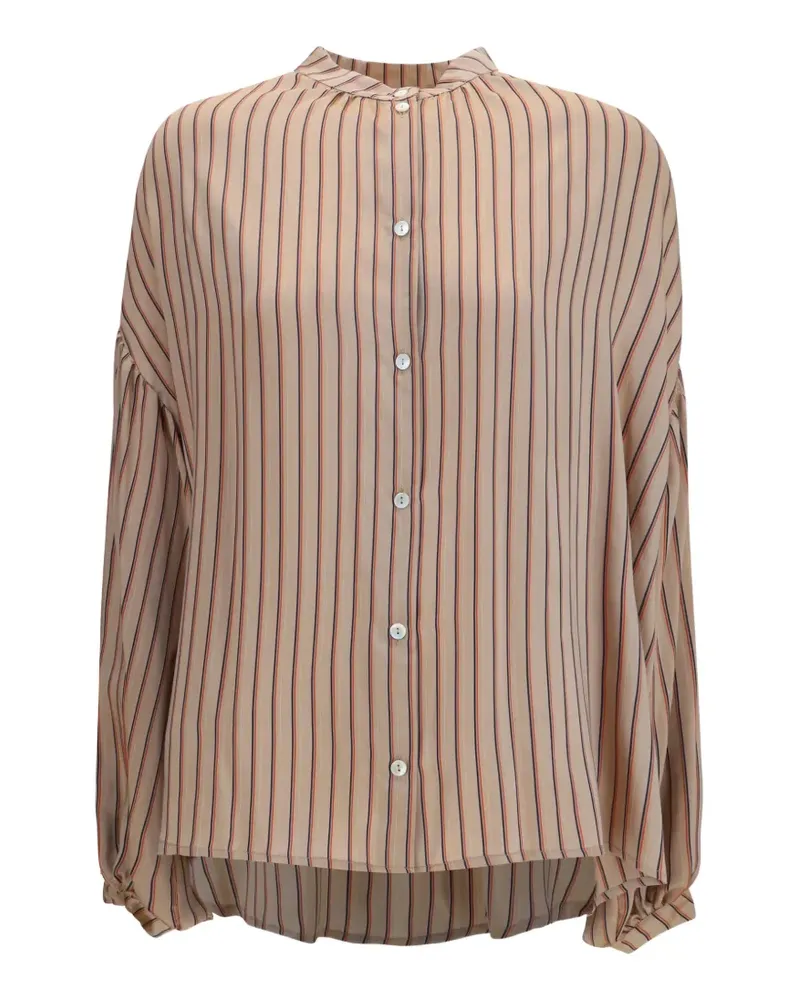 Kristina Ti vertical-stripe gathered-sleeve shirt - Nude Nude