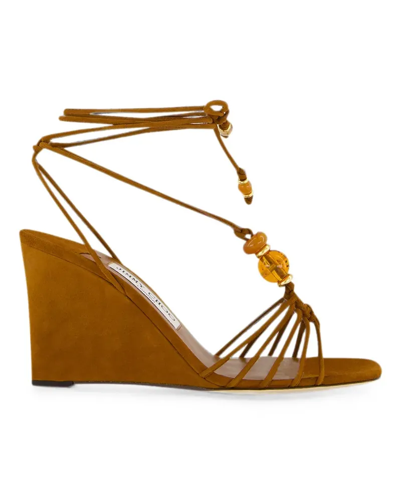 Jimmy Choo Lova bead-embellished suede wedge sandals - Braun Braun