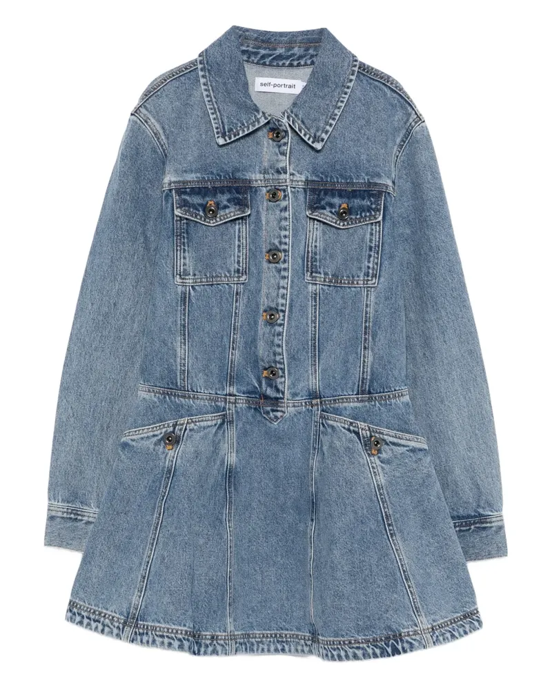 Self-Portrait Buttoned Pocket Dress - Blau Blau