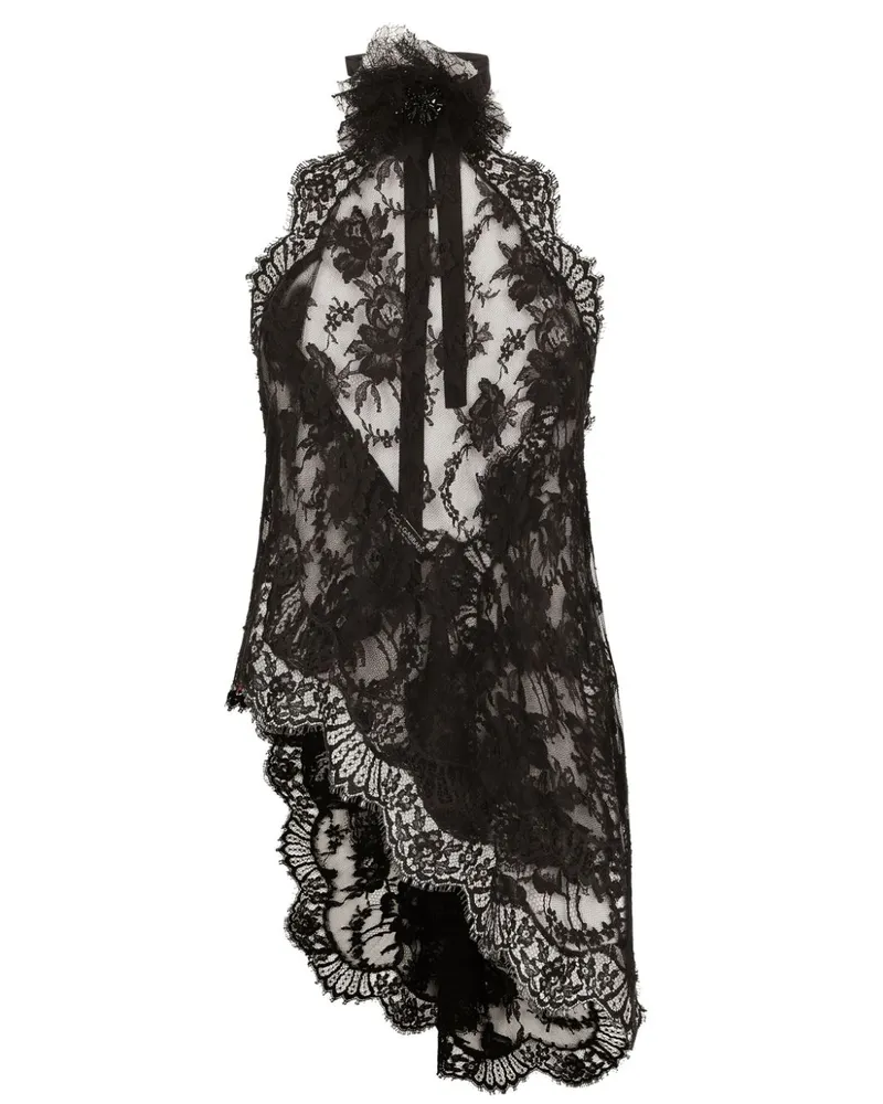 Dolce & Gabbana Asymmetrische Bluse aus Blumenspitze - Schwarz Schwarz