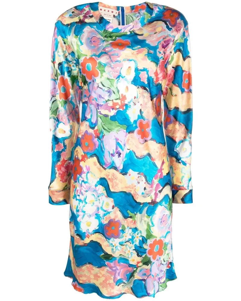 Marni Satinkleid mit Print - Blau Blau