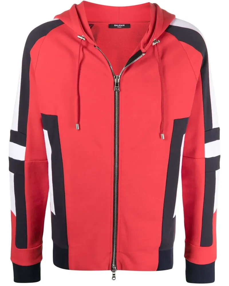 Balmain Kapuzenjacke mit Kontrasteinsatz - Rot Rot