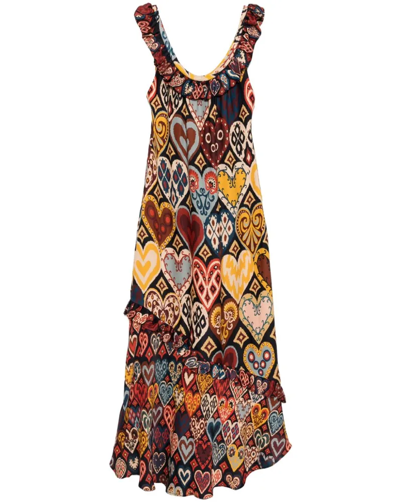 FARM Rio Maxikleid mit Ikat-Muster mit Herzen - Rot Rot