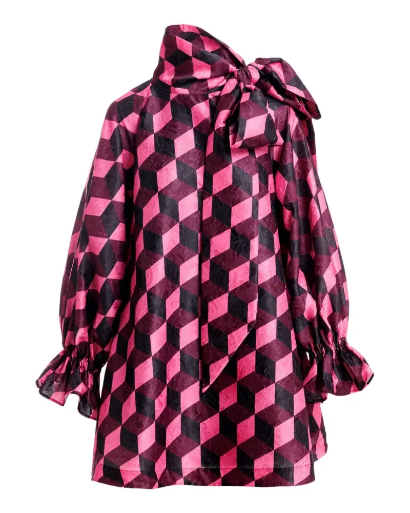 Essentiel Gerade geschnittenes Kioanna Minikleid mit geometrischem Muster und Schluppenkragen - Rot Rot
