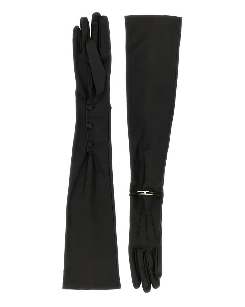 Elisabetta Franchi logo-plaque leather gloves - Schwarz Schwarz