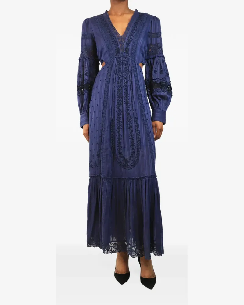 LoveShackFancy lace-stripe maxi dress - Blau Blau