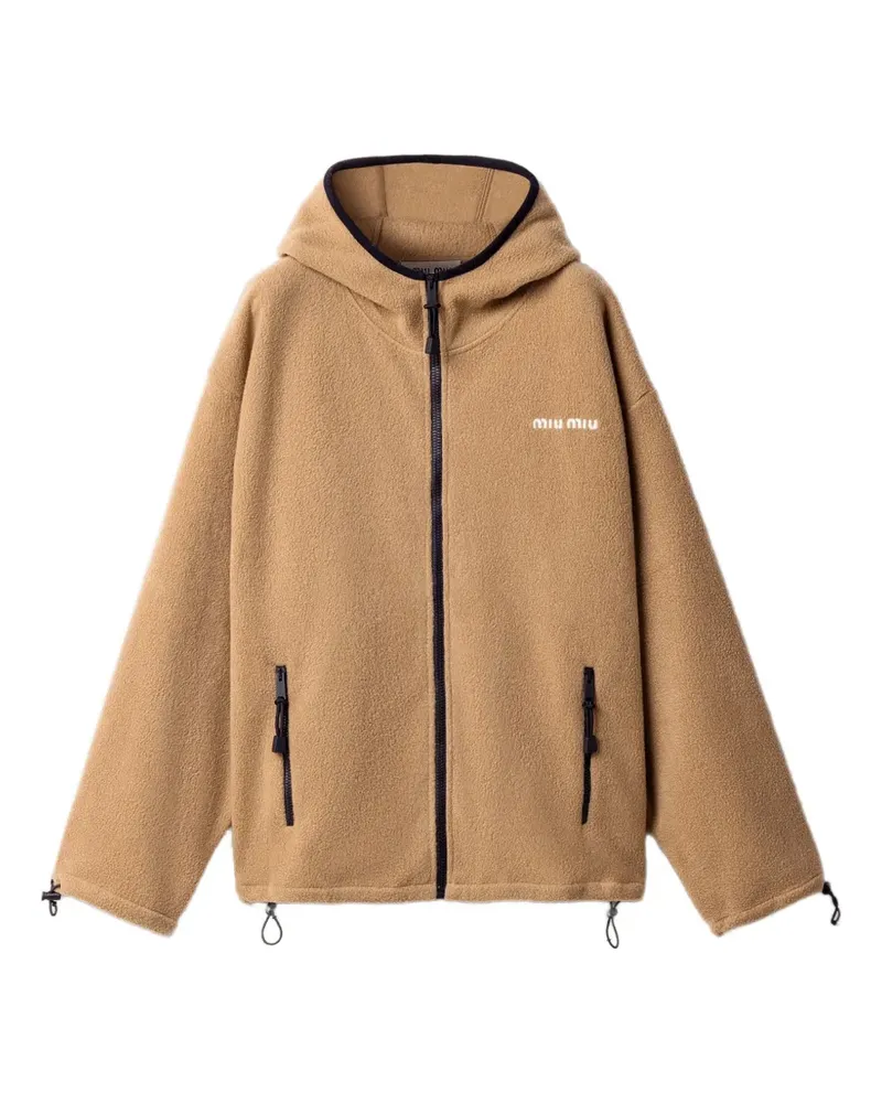 Miu Miu cotton fleece zipper hoodie - Nude Nude