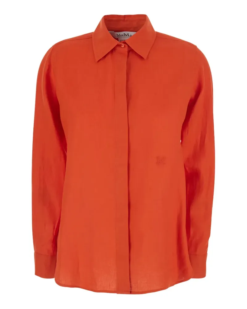 Max Mara Falas embroidered-logo linen shirt - Orange Orange
