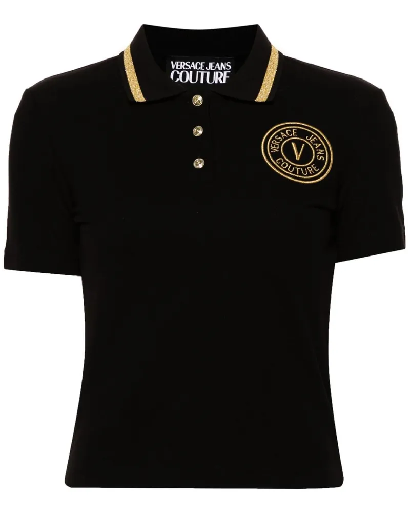 Versace Jeans Pikee-Poloshirt mit V-Emblem - Schwarz Schwarz