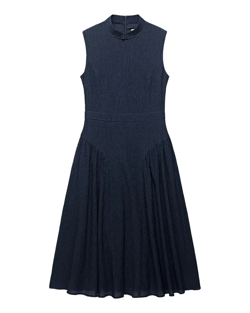 Shanghai Tang Meridien Midikleid aus Seersucker - Blau Blau