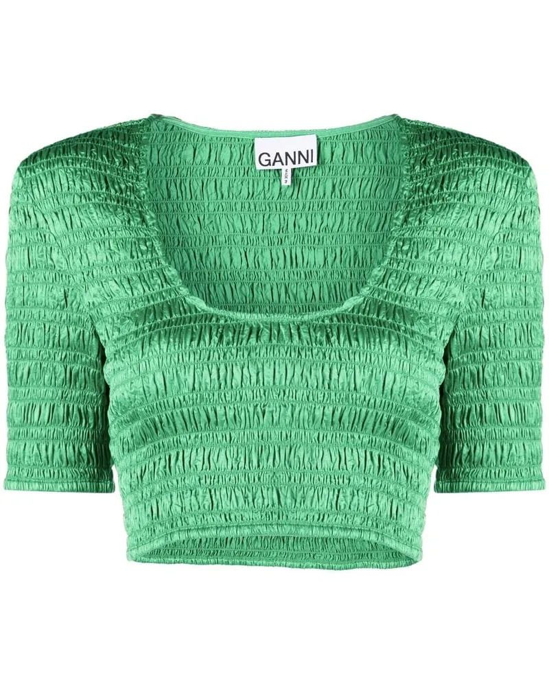 Ganni Gesmoktes Cropped-Top - Grün Grün