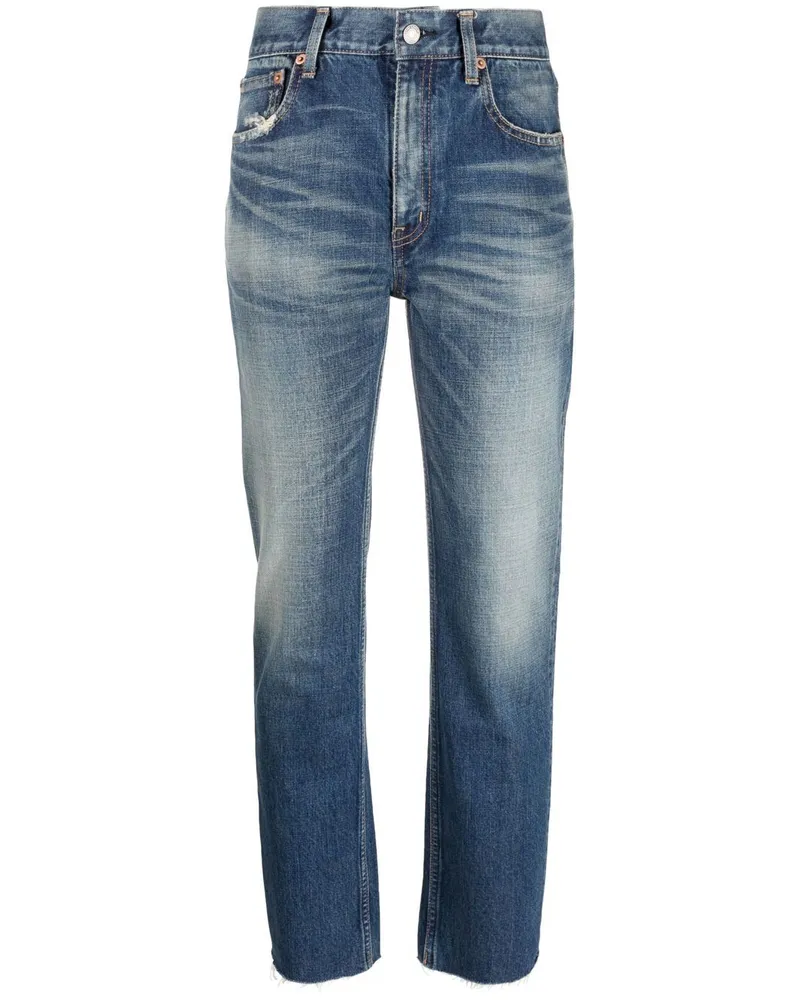 Saint Laurent Gerade Distressed-Jeans - Blau Blau