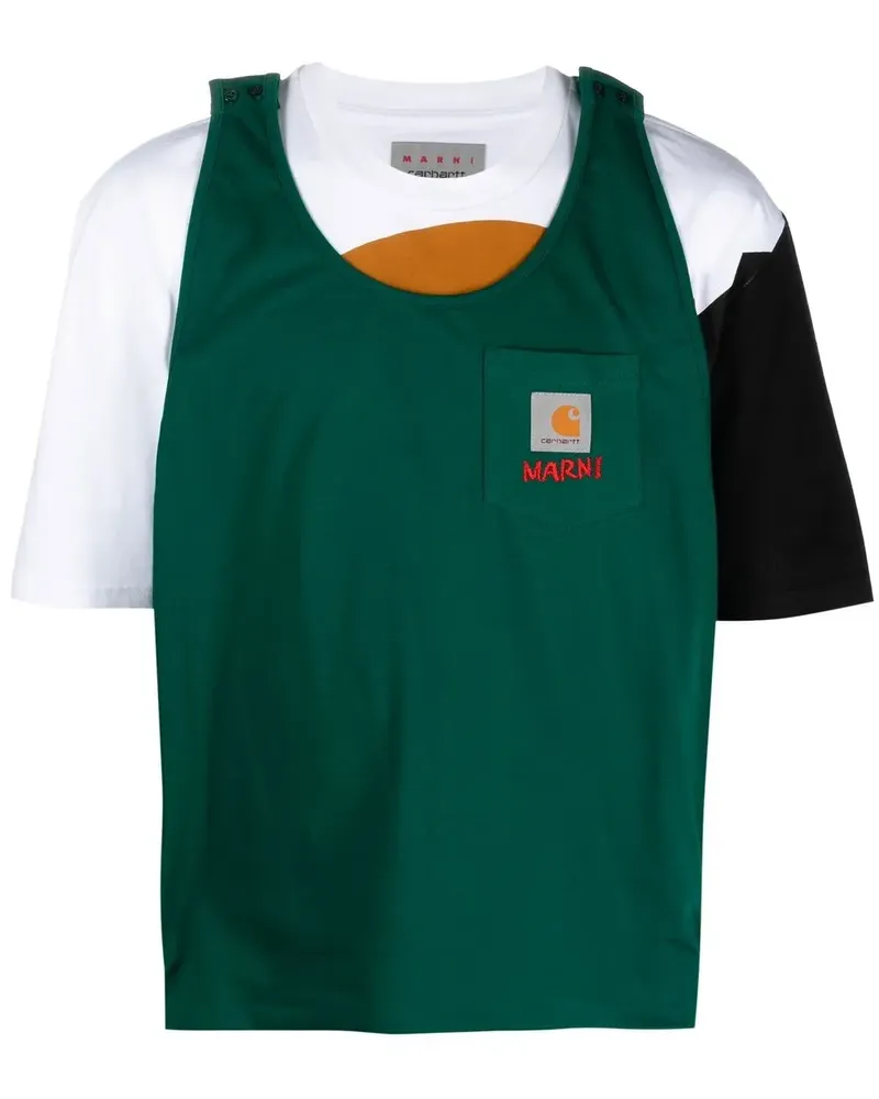 Marni x Carhartt WIP T-Shirt in Colour-Block-Optik - Weiß Weiß