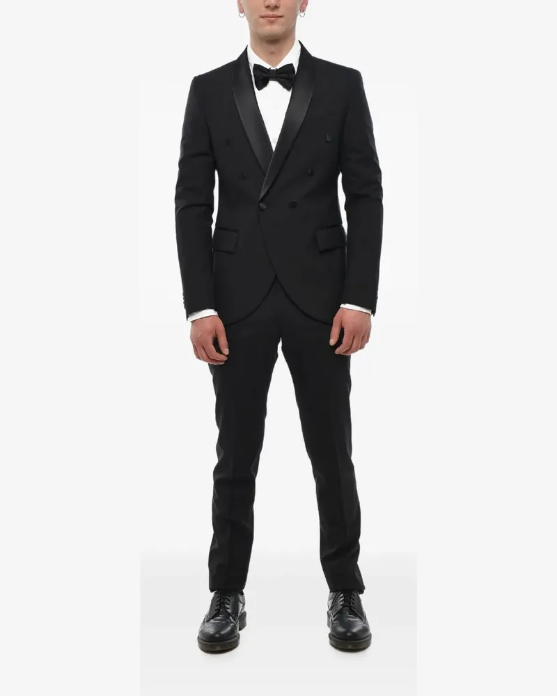 Corneliani Code satin-lapel double-breasted suit - Schwarz Schwarz