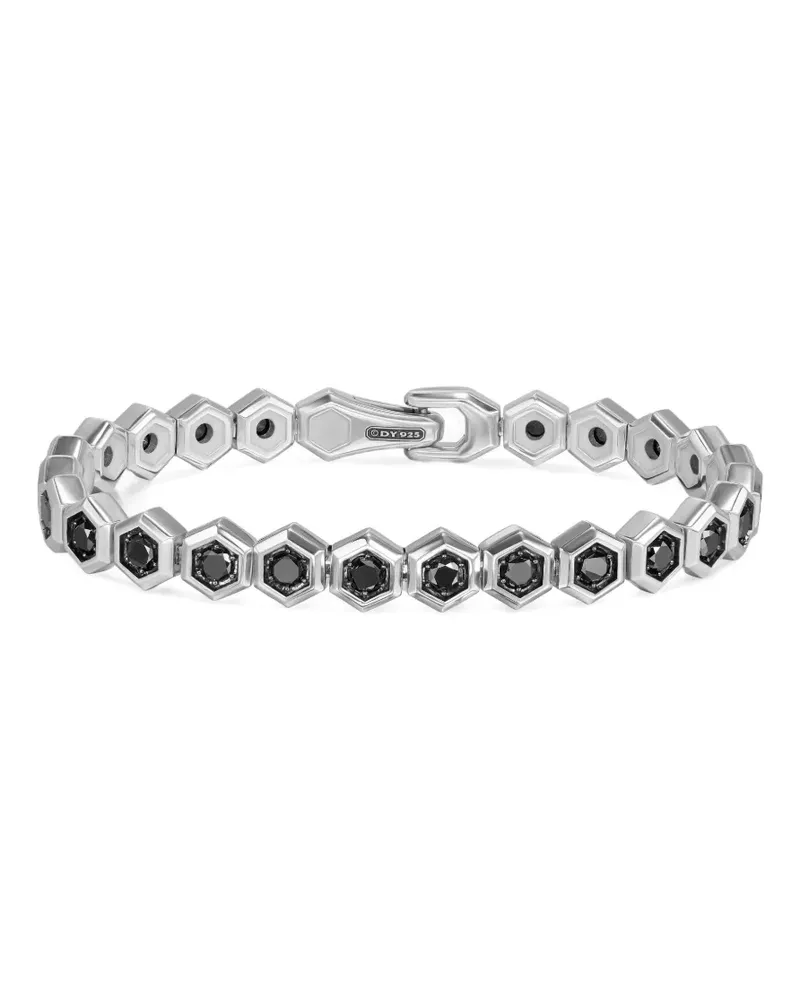 David Yurman Hex Pavé Tennisarmband aus Sterlingsilber mit schwarzen Diamanten Silber