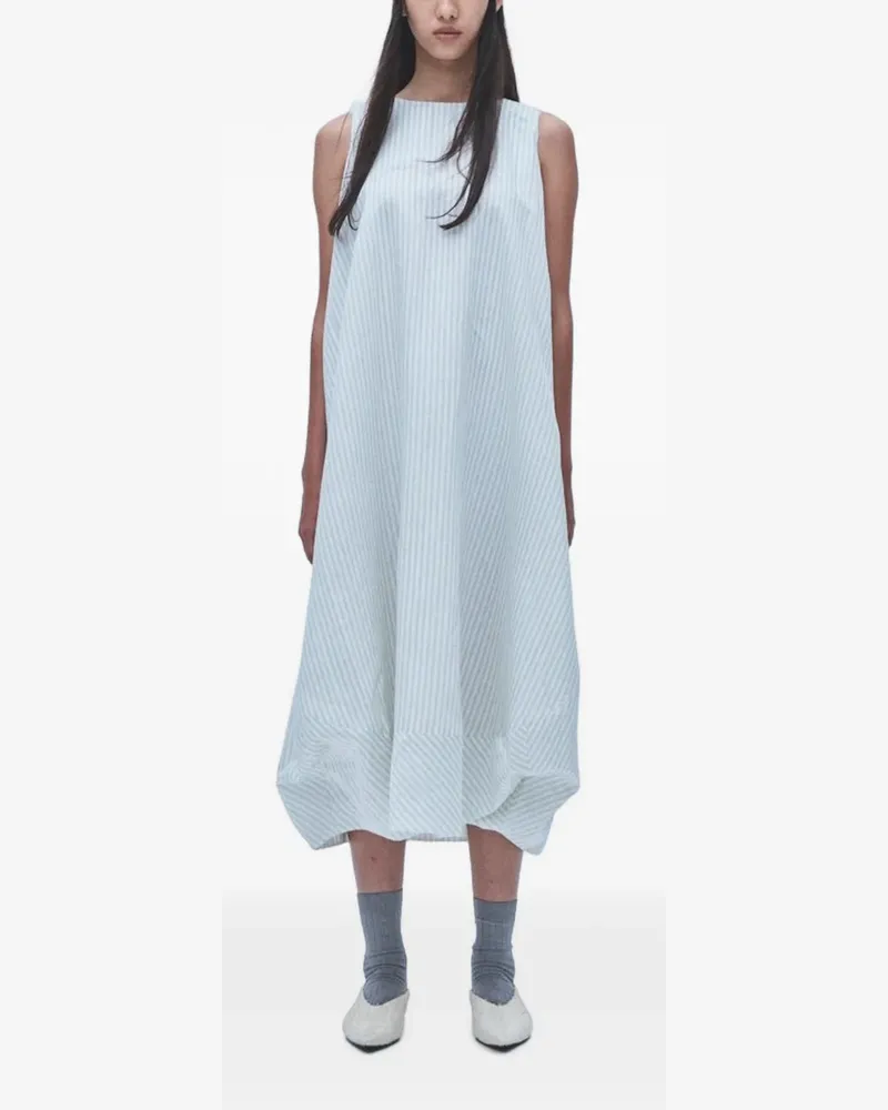Muller of Yoshiokubo stripe-print balloon-silhouette midi dress - Blau Blau