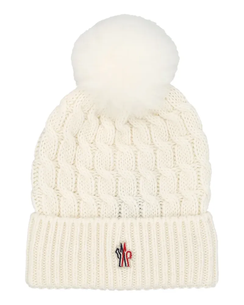Moncler Beanie mit Zopfstrickmuster - Weiß Weiß