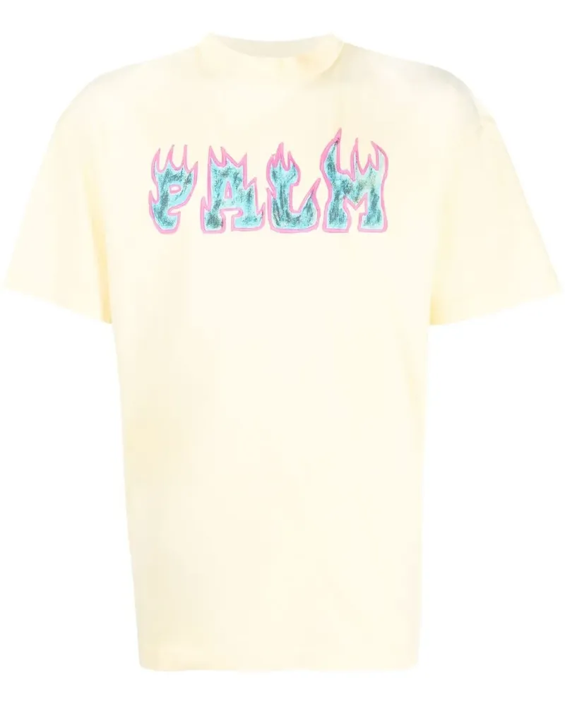 Palm Angels T-Shirt mit Flammen-Print - Gelb Gelb