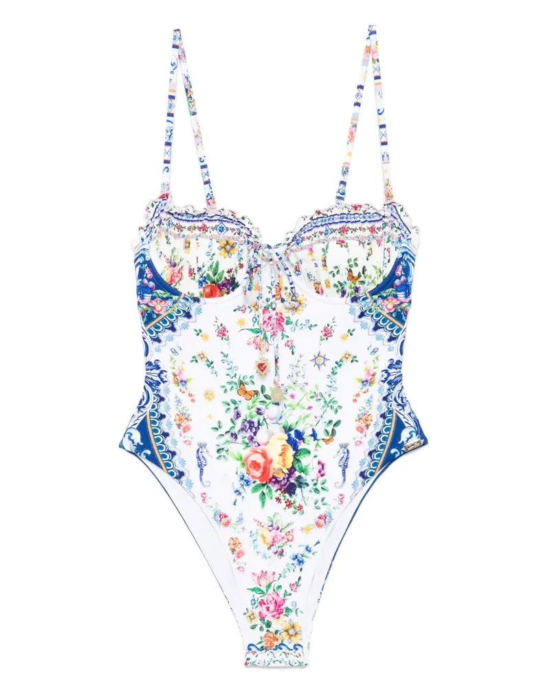 Camilla Badeanzug mit Blumen-Print - Weiß Weiß