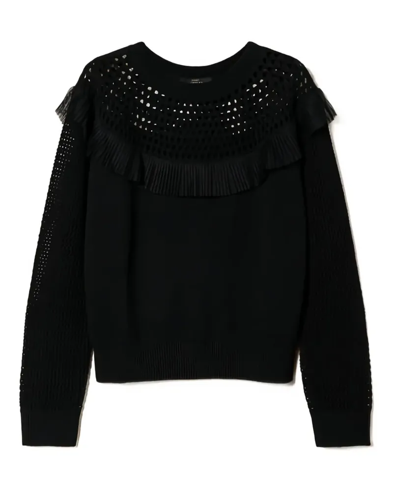 Twin-Set mesh-yoke pleated-frill sweater - Schwarz Schwarz