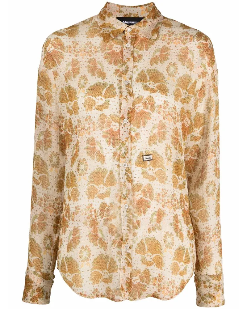 Dsquared2 Jacquard-Hemd mit Blumenmuster - Gelb Gelb