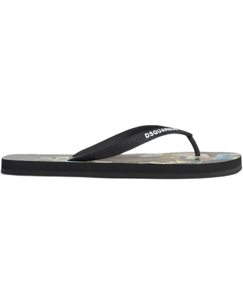 Dsquared2 Flip-Flops mit grafischem Print - Schwarz Schwarz