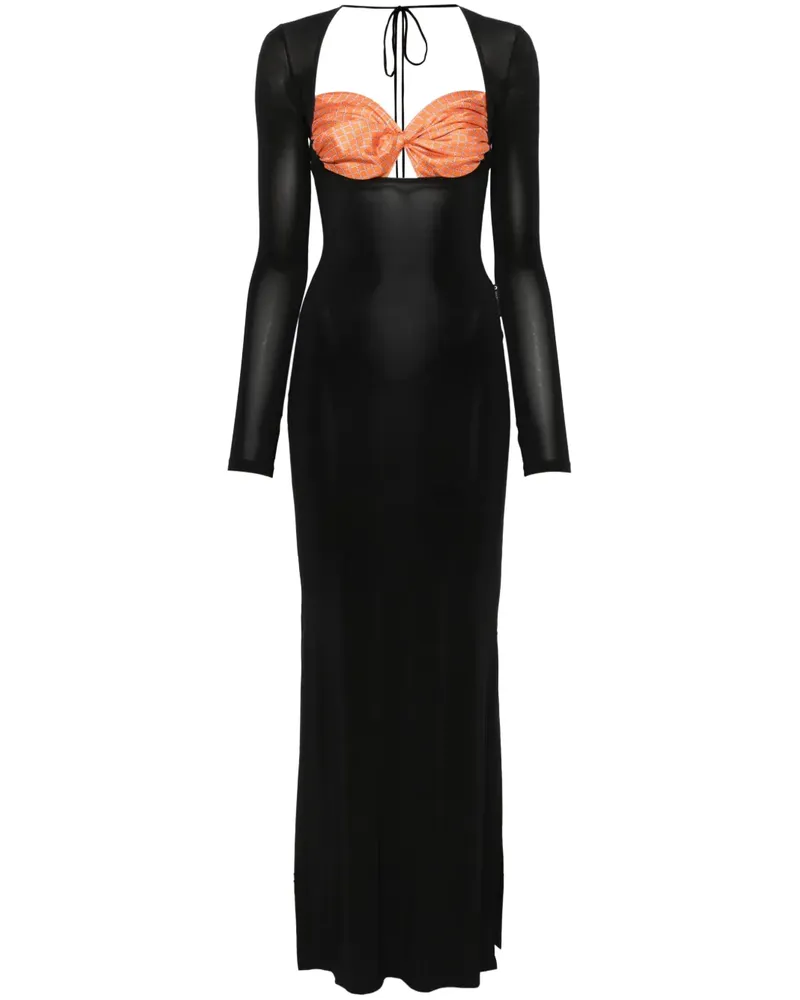 Marine Serre Regenerated Seidenschals-Maxikleid - Schwarz Schwarz