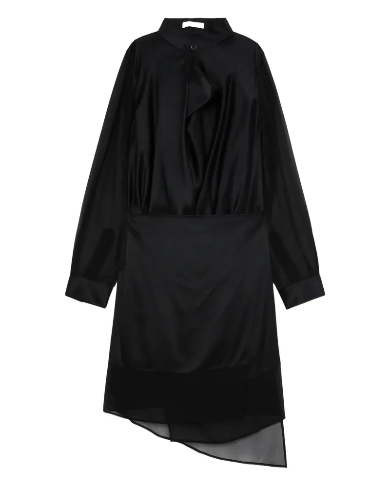 Helmut Lang Asymmetrisches Seidenkleid mit Chiffon-Overlay - Schwarz Schwarz