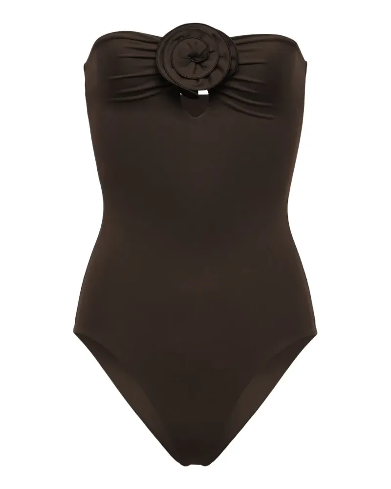 Magda Butrym Bandeau-Badeanzug mit Blumenapplikation - Braun Braun