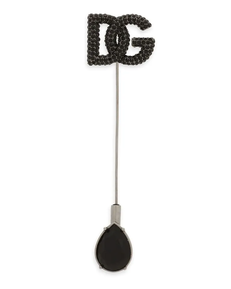Dolce & Gabbana Strassverzierte Brosche mit Logo-Schild - Schwarz Schwarz