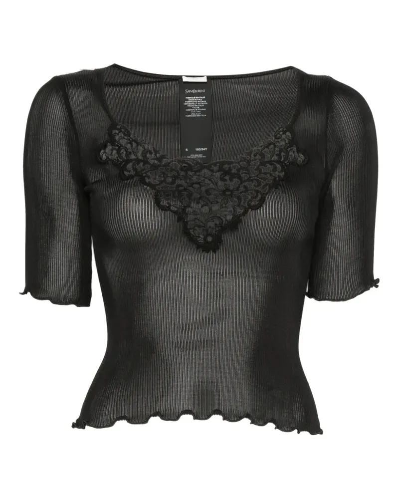 Saint Laurent Geripptes Tanktop mit Spitzenbesatz - Schwarz Schwarz