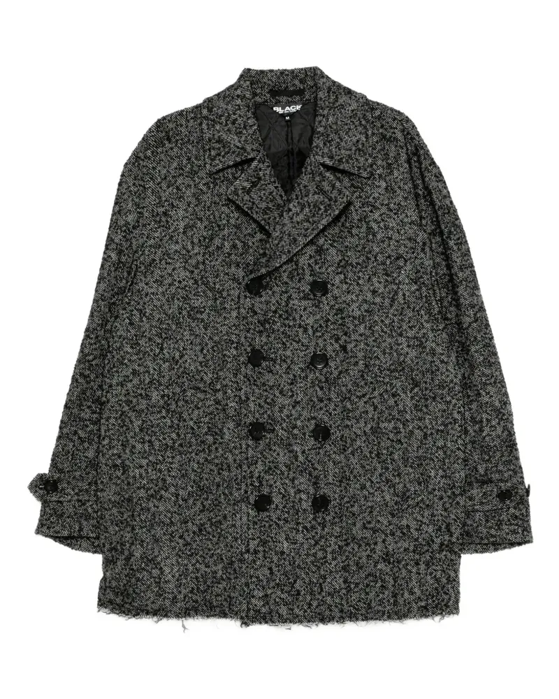 Comme des Garçons Doppelreihiger Mantel mit Fischgrätenmuster - Schwarz Schwarz