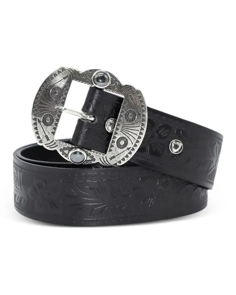 HTC Hollywood Trading Company floral-embossed leather belt - Schwarz Schwarz