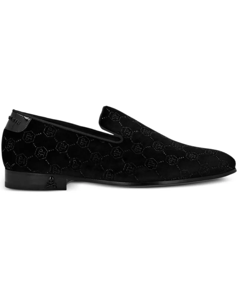 Philipp Plein Loafer aus Samt mit Monogramm - Schwarz Schwarz