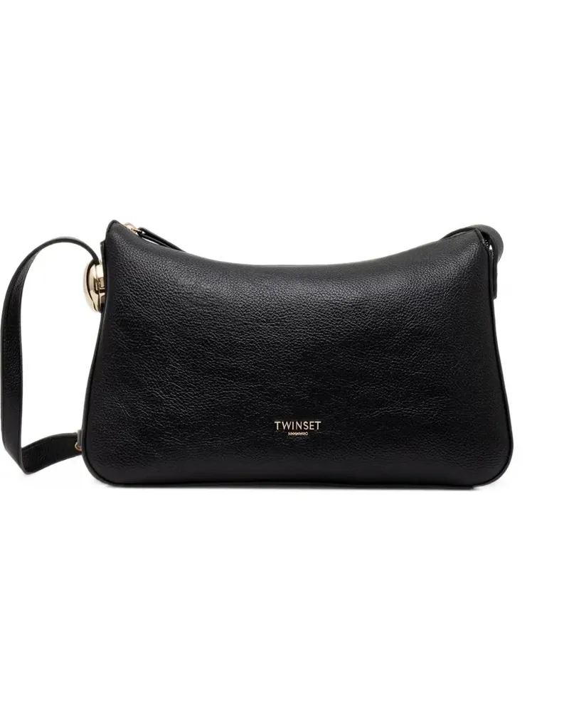 Twin-Set Schultertasche mit Logo-Schild - Schwarz Schwarz