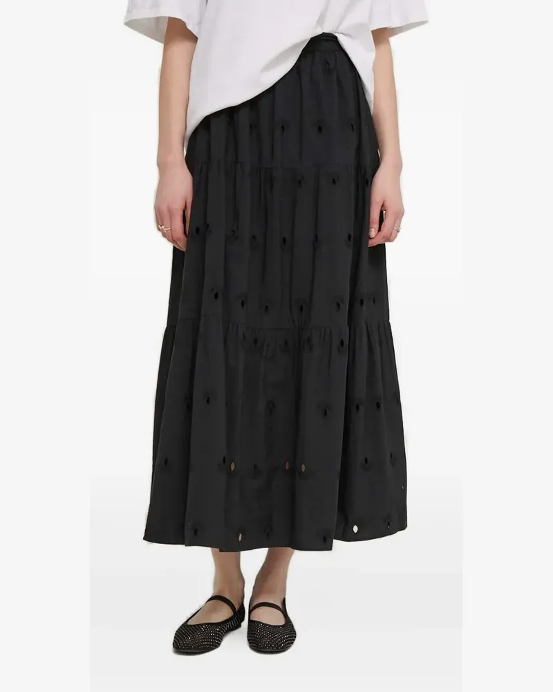 Desigual Bestickter Midirock - Schwarz Schwarz