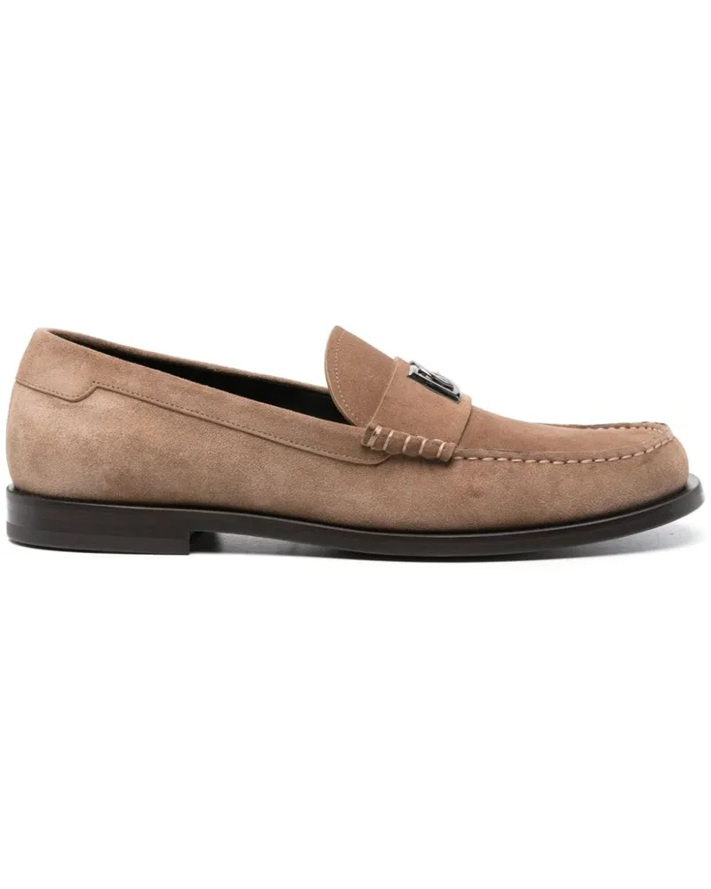 Dolce & Gabbana Loafer aus Wildleder mit Logo-Schild - Braun Braun