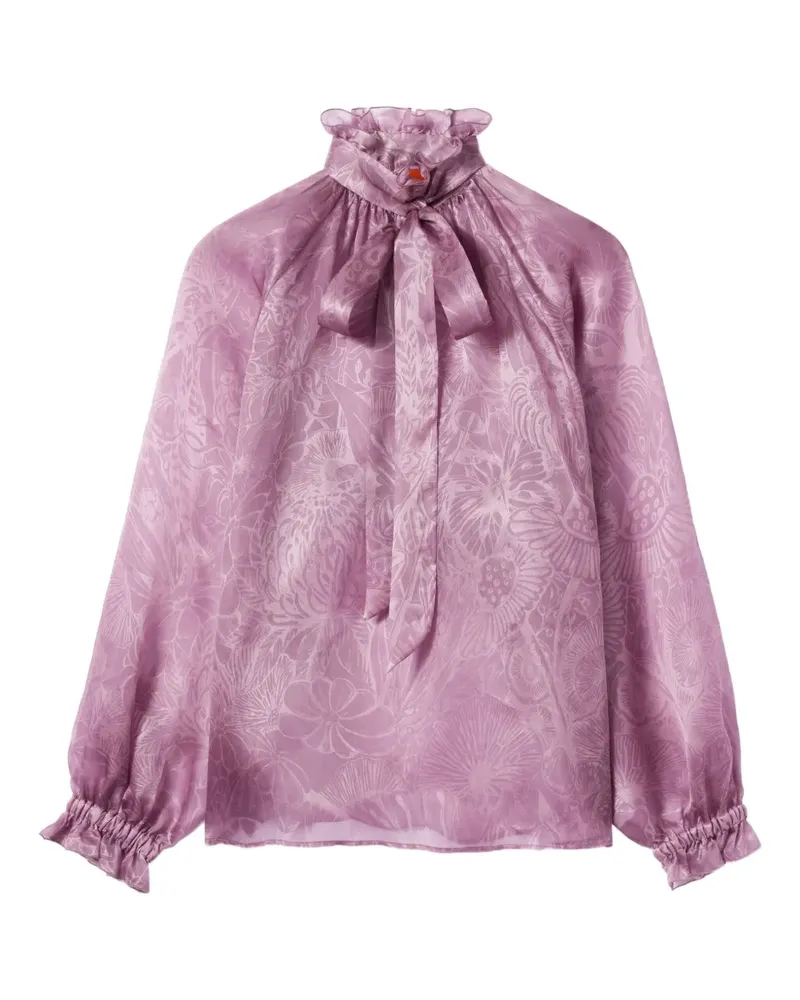 La DoubleJ Gerüschte Cerere Bluse mit Stehkragen - Rosa Rosa