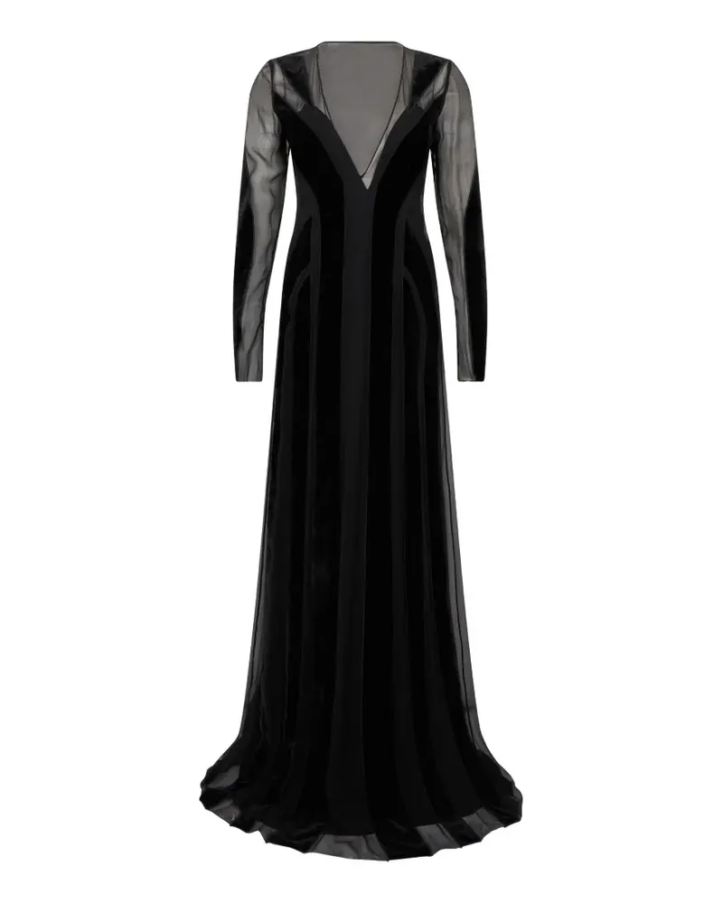 Alberta Ferretti Semi-transparentes Maxikleid mit Samtbesatz - Schwarz Schwarz