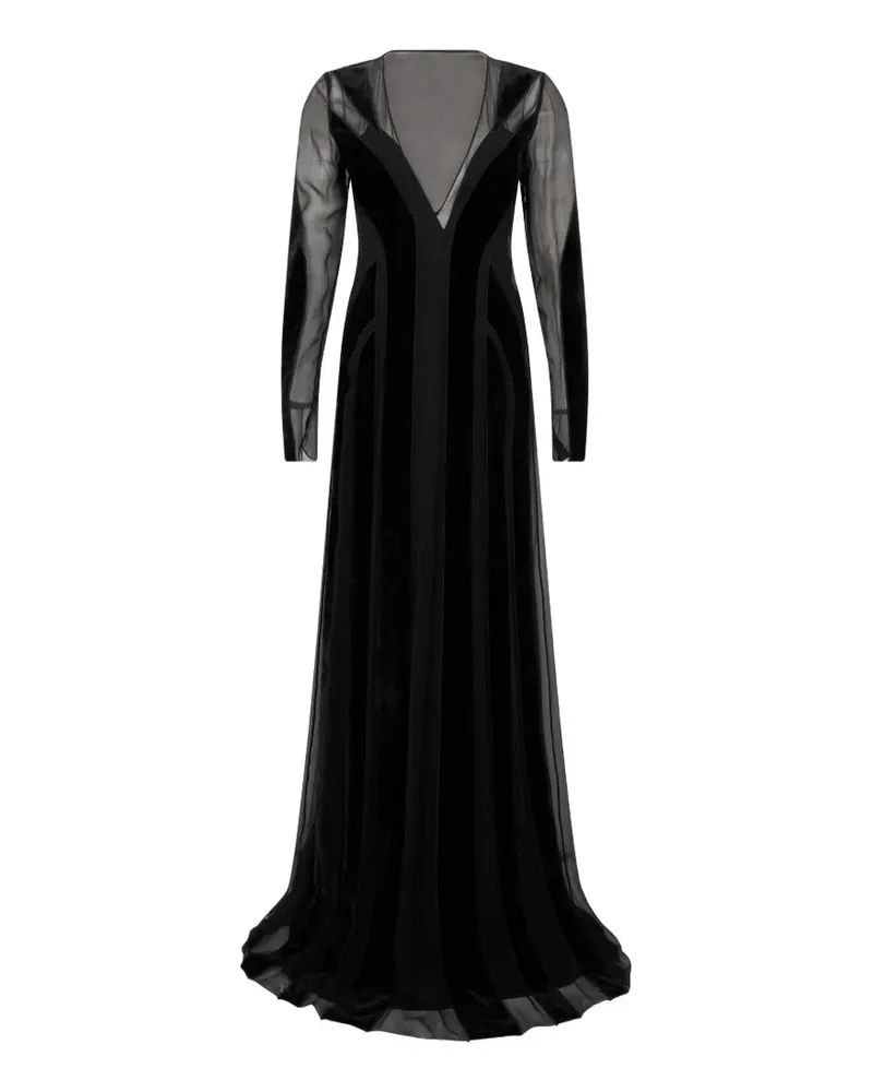 Alberta Ferretti Semi-transparentes Maxikleid mit Samtbesatz - Schwarz Schwarz