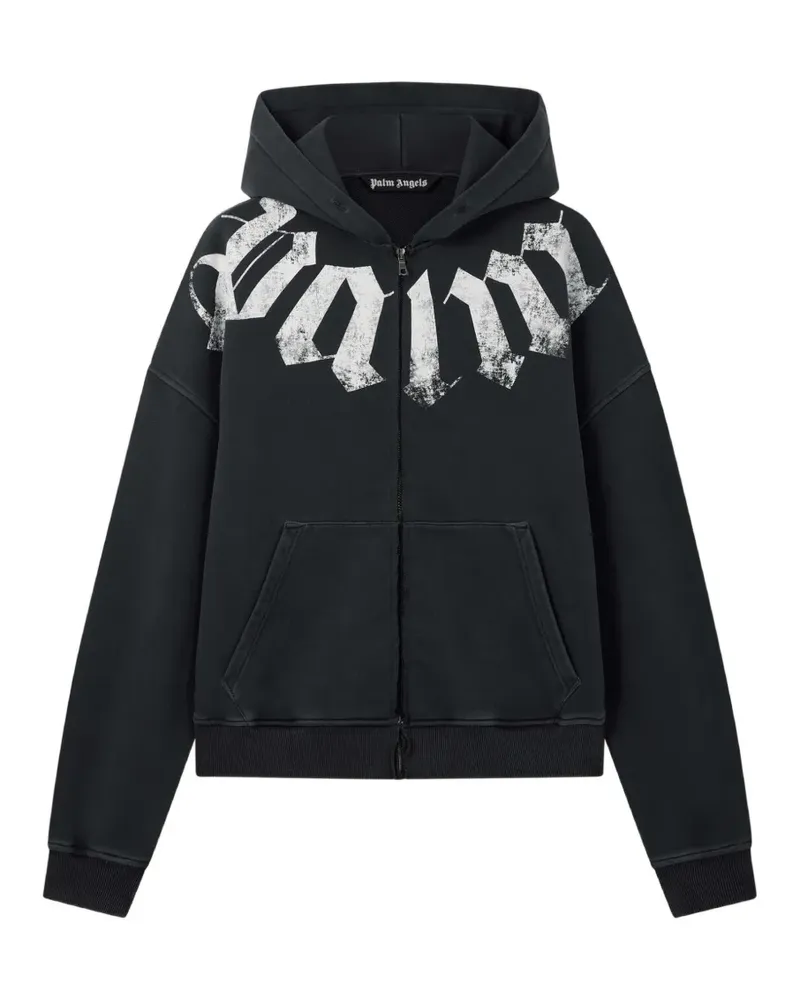 Palm Angels Kapuzenjacke mit Logo-Print - Schwarz Schwarz