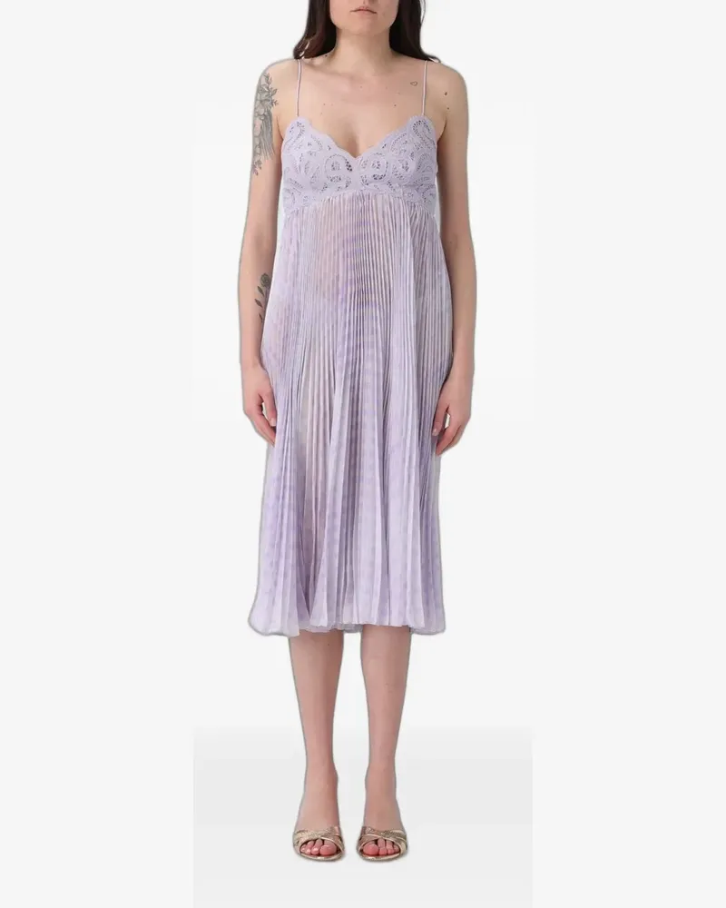 Ermanno Scervino lace-trimmed pleated midi dress - Violett Violett