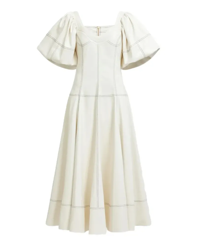 Aje. Ether puff-sleeve topstitched midi dress - Nude Nude