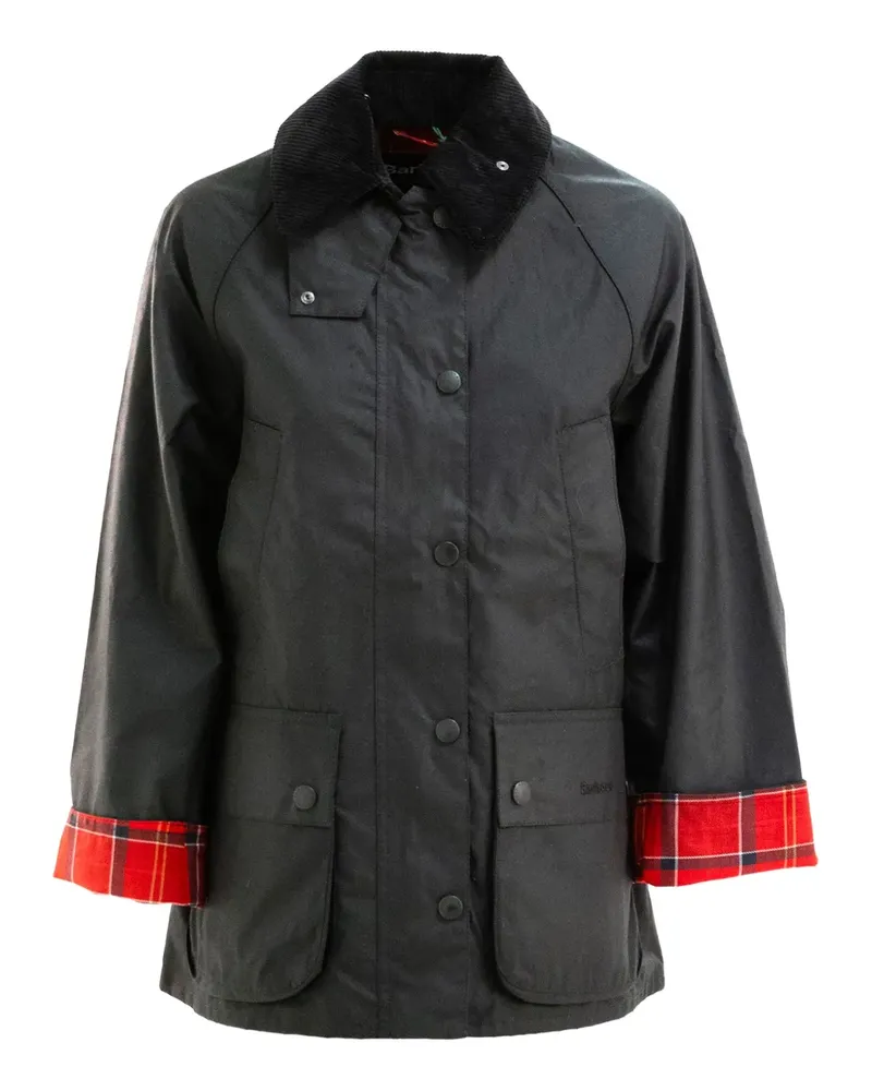Barbour Jacke mit Cordkragen und Schottenkaro - Schwarz Schwarz