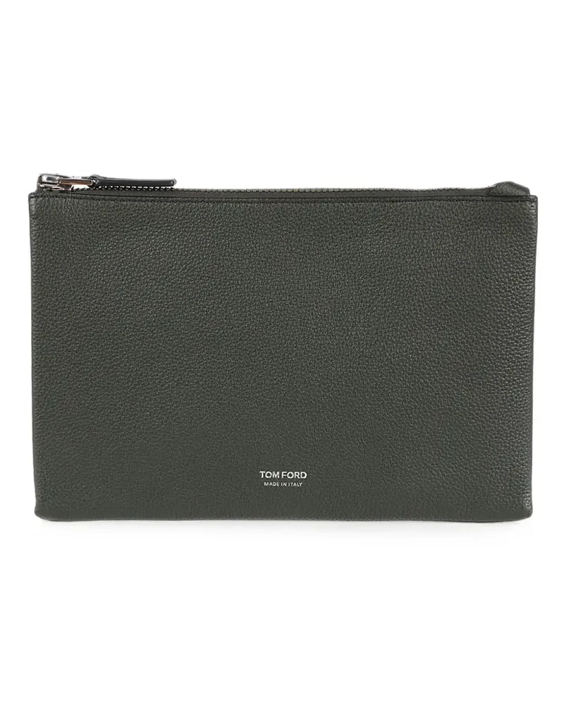 Tom Ford Strukturierte Clutch mit Logo-Print - Grün Grün