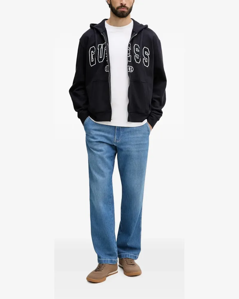 Guess logo-embroidered zip-up hoodie - Schwarz Schwarz
