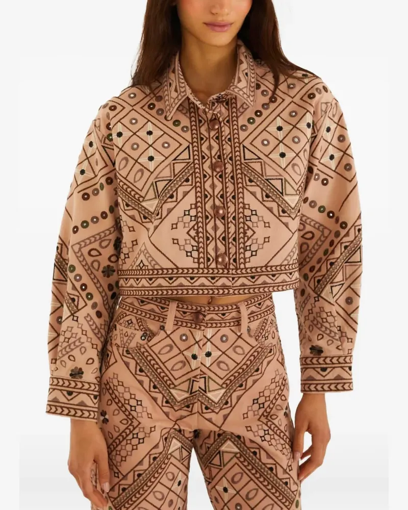 FARM Rio Bestickte Cropped-Jacke - Rosa Rosa