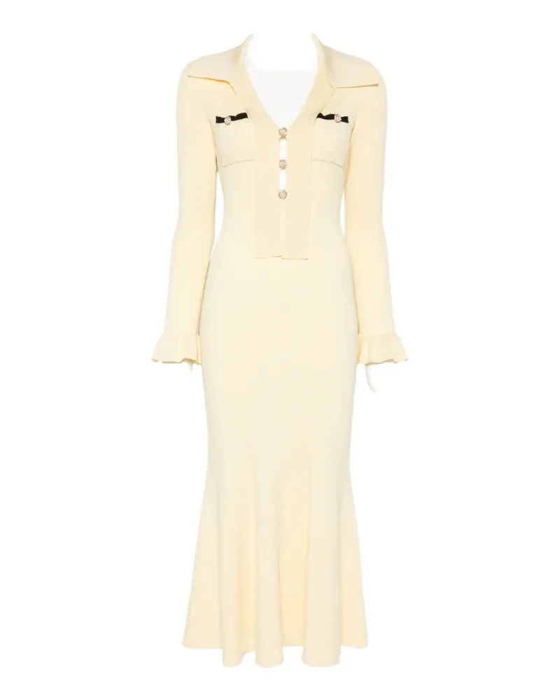 Self-Portrait ruffled ribbed-knit midi dress - Gelb Gelb