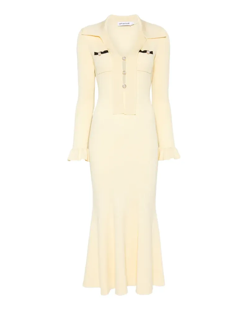 Self-Portrait ruffled ribbed-knit midi dress - Gelb Gelb