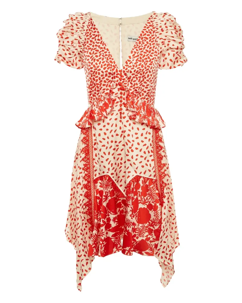 Self-Portrait Satinkleid mit durchgehendem Print - Nude Nude